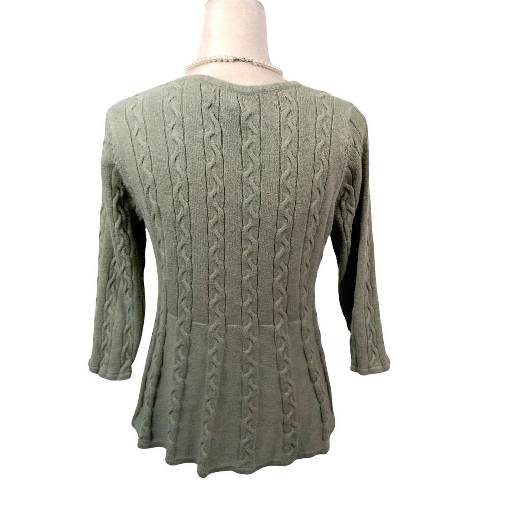 Croft & Barrow Womens Large Cardigan Sweater Green 1/4 Button V Neck 3/4 Sleeve - Picture 6 of 9